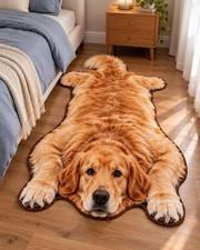 3D Realistic Golden Retriever Velvet Rug Faux Dog Shaped Floor Mat Pet Lover Car