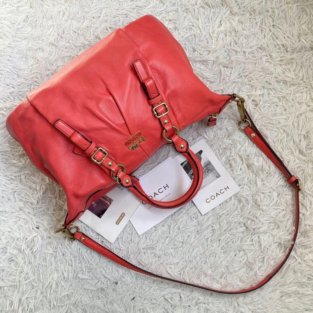 COACH Tote bag Red Leather 2way Shoulder bag Zip Old Vintage From Japan thumbnail 10