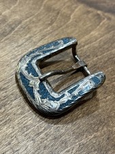Alpaca Mexico Sterling Plated Inlaid Crushed Stone ornate pattern belt buckle