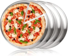 TOPZEA 4 Pack Stainless Steel Pizza Pan, 13-1/2 Inch Tray inch, Silver 