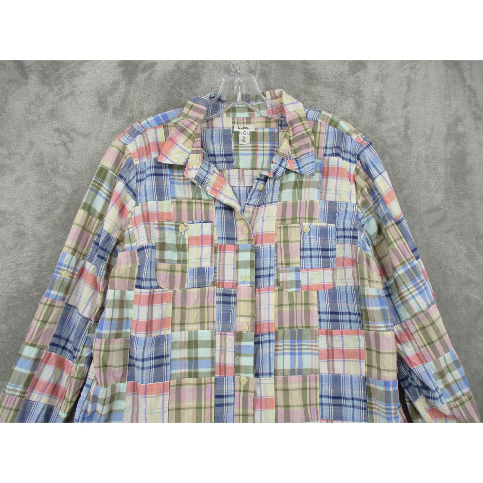 LL Bean Bouse Womens Large Patchwork Plaid Button… - image 3