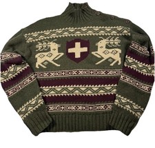 Vintage Polo Ralph Lauren 100 Pima Cotton Fair Isle Reindeer Knit Sweater. XL