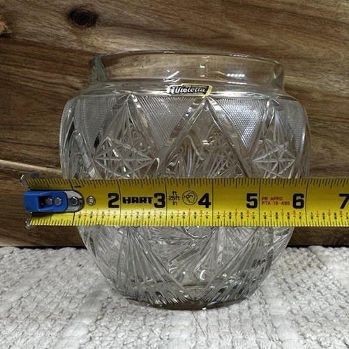 Vtg Crystal Vase Violetta 24% Lead Crystal Hand Cut Made In Poland Round Clear - Picture 5 of 7