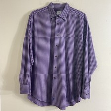 David Donahue Gingham Plaid Dress Shirt Mens Size XXL Pink Blue Cotton Luxury