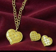 Womens Gold Color Heart Necklace And Earring Set Fashion Jewelry