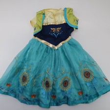 Disney Parks Anna Frozen Dress Up Costume Size XS Blue Flowers Glitter Cosplay