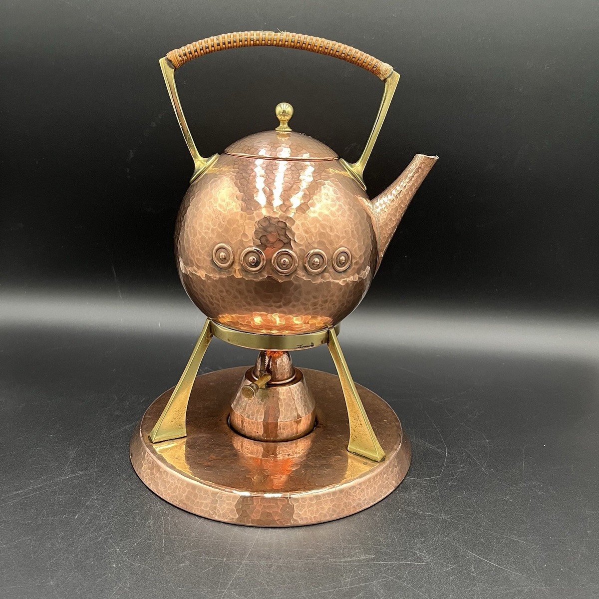 Antique Vtg WMF Spirit Kettle Hammered Copper Brass Base & Sterno 