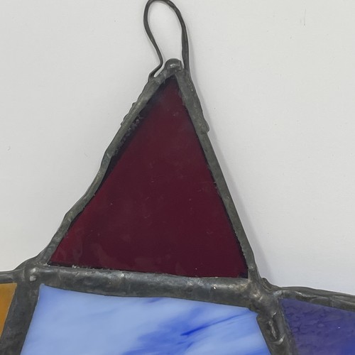 Stained Glass 5 Point Star Vintage Handmade 1970’s Boho Suncatcher 5” Judaica - Picture 6 of 14