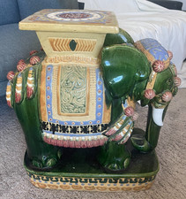 Vintage Hand-Painted Ceramic XXL Elephant Plant Stand - Hollywood Regency Style