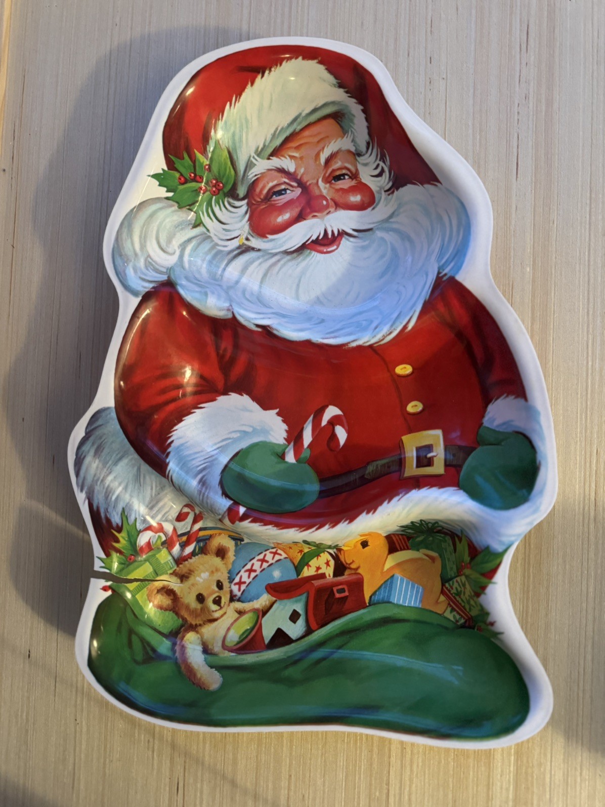 Vintage Plastic Christmas Serving Tray Santa Claus Made In USA
