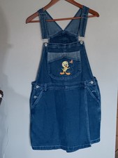 Vintage 90s Looney Tunes Tweety Bird Denim Overall Shorts Size Large