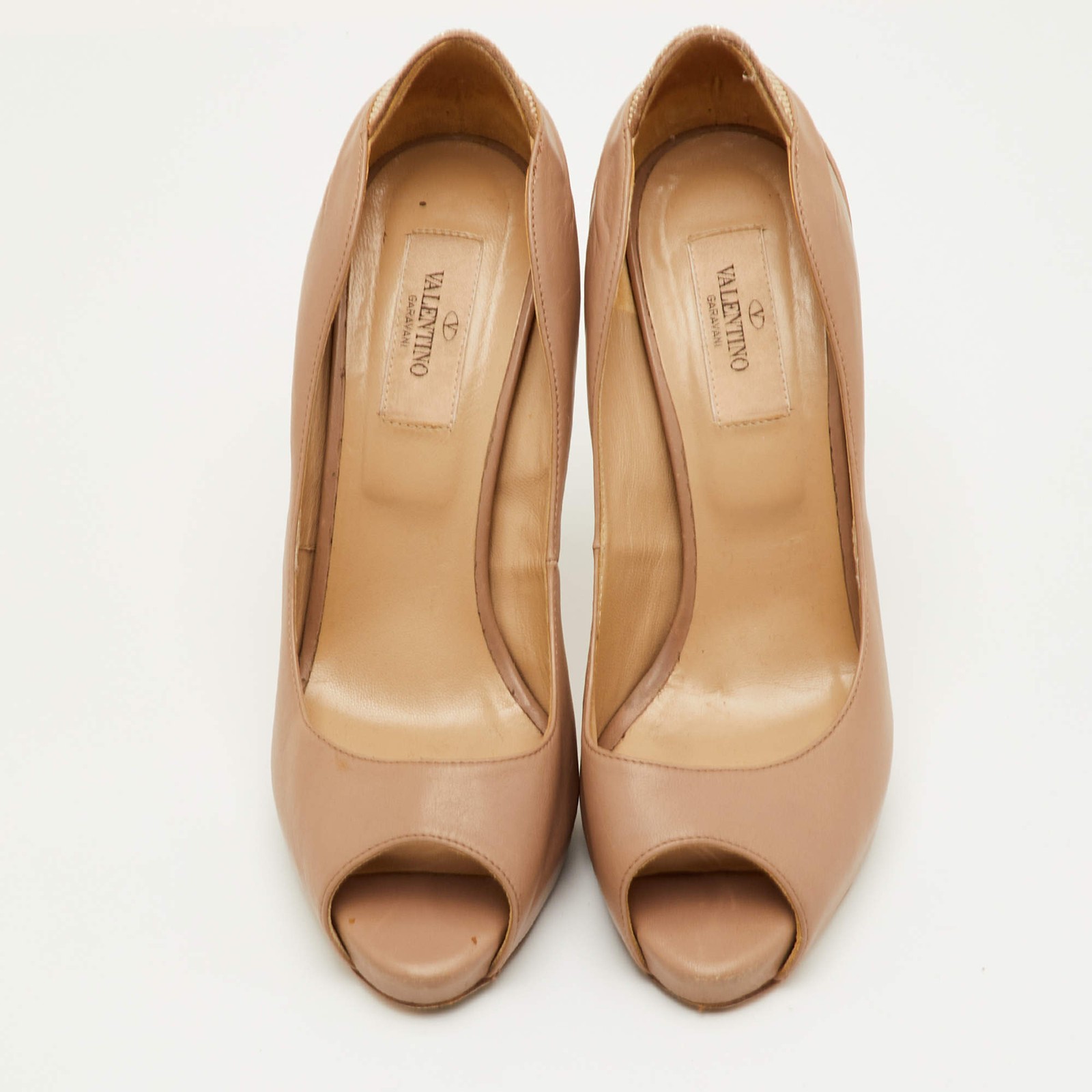 Valentino Size 38 Beige Leather Platform Peep Toe Pumps thumbnail 3