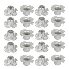 M10 Thread Dia Metal 4 Prongs Full Threaded T-Nut Tee Nuts Silver Tone 20pcs