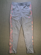 Adidas Girls Size Medium Joggers Pants Tiro 19 Gray Pink Zippers Aeroready Track