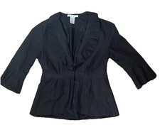 Women s Cabi Cosette Pleated Ruffle Collar Black Shimmer Blazer Jacket, Size 4