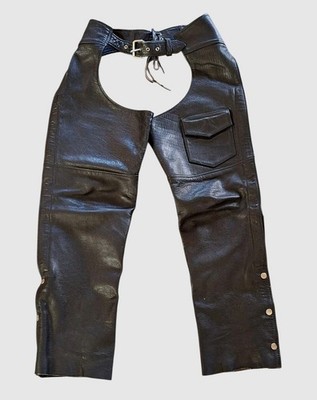 Vintage Black Leather Biker Motorcycle Chaps Thick Women's Medium J & J Leather 