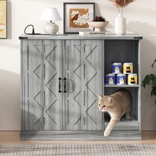 Cat Litter Box Cabinet with Power Outlet, Modern Litter Box Furniture