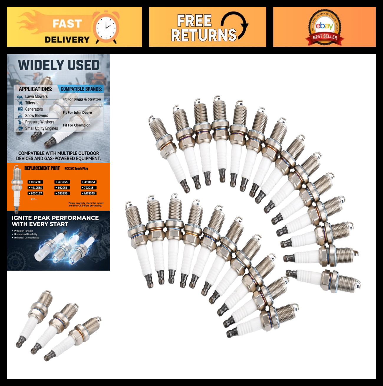 24 Pack Nickel Alloy Spark Plugs for Champion Engines, Briggs  Stratton, John D