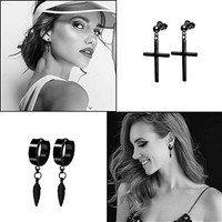 12Set Stainless Steel Black Earrings Black Stud Earrings Piercing Hoop Earrings