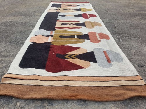 Vintage Traditional Handmade Ecuadorian Pictorial Wool Multicolor Kilim 183x62cm