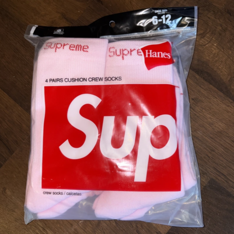 Supreme Hanes Pink Crew Socks 4 Pack Size 6-12 Soft Cotton