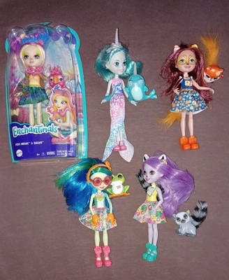 5x Enchantimals Puppe Lemur, Delfin, Papagei, Fuchs,  Frosch Mattel