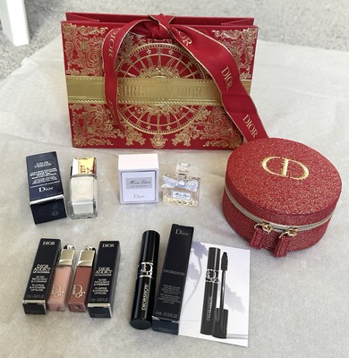 7PC DIOR Miss Dior EDP 5ml/Lip Maximizer/Nail Polish/Mascara & Red Jewelry Box