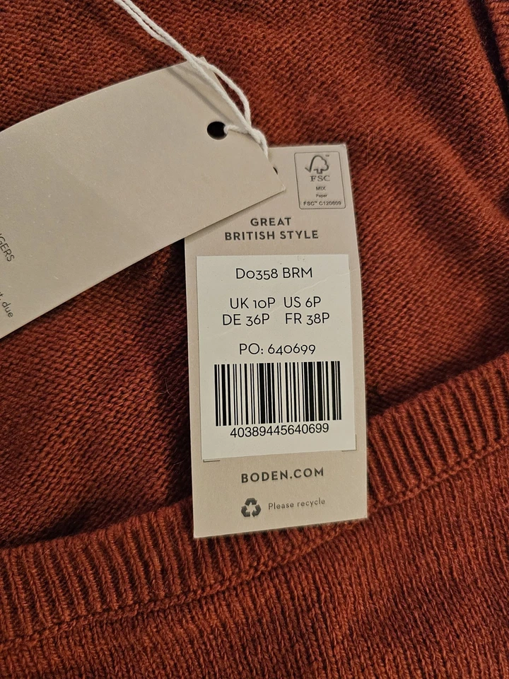 Vestido Suéter Boden Naranja Quemado Mezcla Lana Talla 6P Nuevo con Etiquetas Foto 3 de 4