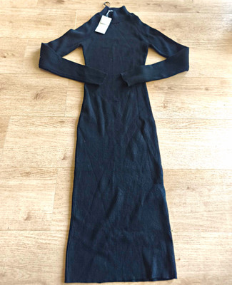 Reserved Damen Strickkleid Schwarz Rollkragen Langarm Lang Gr. S Unifarben