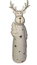 New Cream & Gold Ceramic Reindeer Table Top Figure Light Up Works  10"