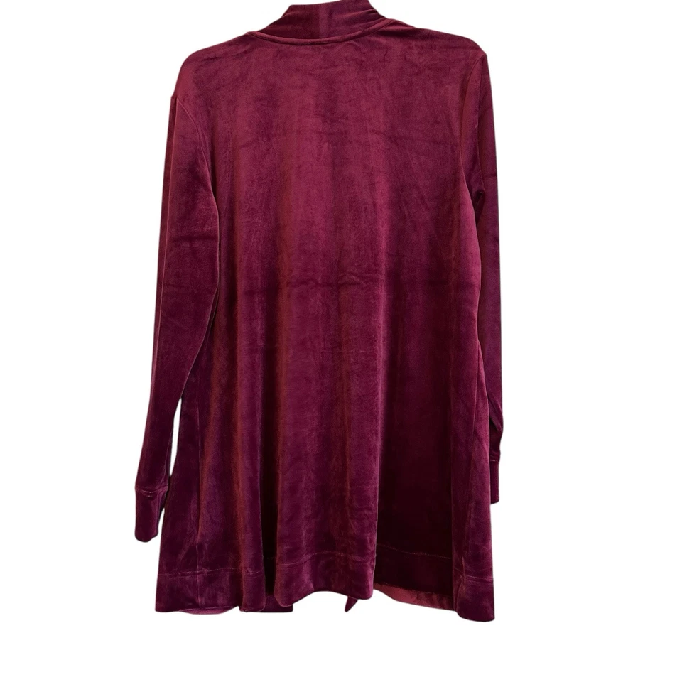 Cárdigan Isaac Mizrahi Terciopelo Frente Abierto Talla L Bolsillos Rojo Arándano Acogedor Foto 3 de 4