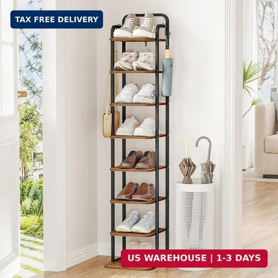 Hzuaneri 8 Tiers Vertical Shoe Rack, Narrow Shoe Tower, Tall Shoes Shelf with 2