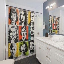 Pop Art Vintage Women Shower Curtain  Retro Glam Portraits, Color Block
