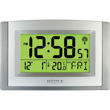 Wall Clock radio-controlled silver metal 16x13x9cm multi-display desk/wall alarm