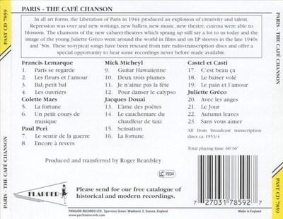 VARIOUS ARTISTS PARIS: THE CAFÉ CHANSON NEW CD