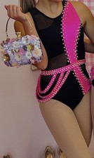Semi Custom Hot Pink And Black Dance Costume Size Child Medium
