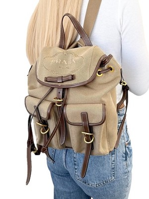 【PRADA】ヴィンテージ リュック バックパック PRADA Vintage Logo Jacquard Backpack Brown Gold Canvas Leather