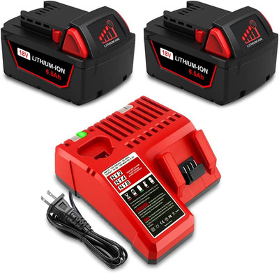 2 Pack 6.5Ah 18V 48-11-1850 Battery and Charger Combo Kit  for Milwaukee 18V Bat