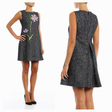 Dolce & Gabbana FW2016 Wool A-Line Floral Applique Designer Dress IT38