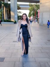 Fashion Nova One Night Only Dress Size XS Ball Gown Stretch Fabric Black Nude