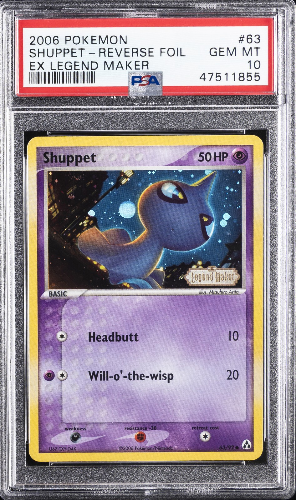 2006 POKEMON EX LEGEND MAKER #63 SHUPPET-REVERSE FOIL PSA 10