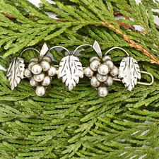 Sterling Silver 925 Mexico TN-15 Leaves  Grapes Hair Clip Barrette