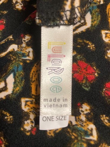 NWT LuLaRoe One Size Dancing Hula Girls in Yellow & Green w/Red Flowers on Black - Picture 4 of 5
