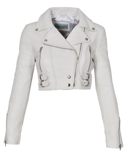 White Leather Womens Biker Jacket Short 