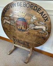 Antique Grand Vin De Bordeaux Margaux Wine Tasting Table Painted Coat of Arms