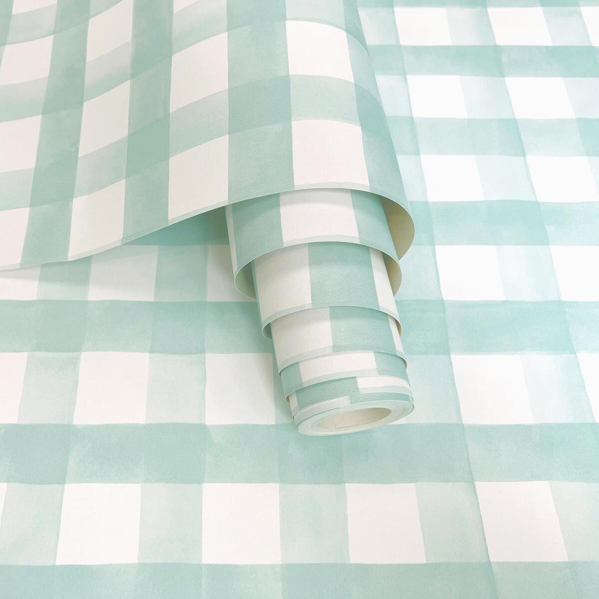 Papel de parede aquarela Gingham quarto de bebê infantil xadrez