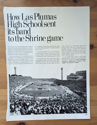 Vintage Magazine Ad La Plumas High School Band Oroville CA Shrine Game  Kezar