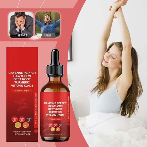 NEW Cayenne Pepper,Hawthorn,Beet Root,Turmeric with Vitamin K2+D3 Drops,HOT USA - Picture 3 of 19