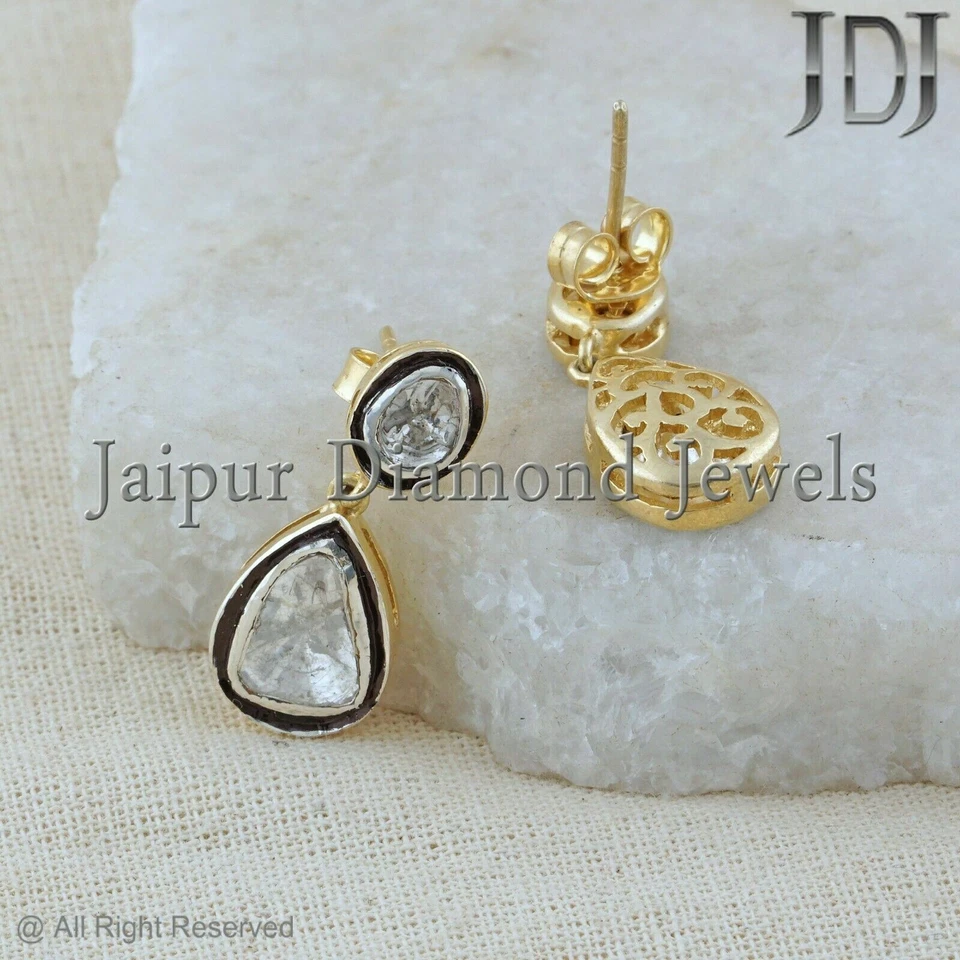 Natural Rosecut Polki Diamond Earring 925 Sterling Silver Jewelry Drop Earring - Image 4 of 4