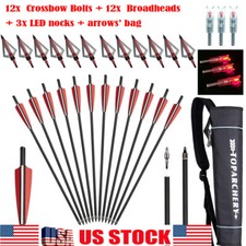 Hunting 20" Carbon Crossbow Bolts 100Gr Broadheads LED Nock for Shooting Target